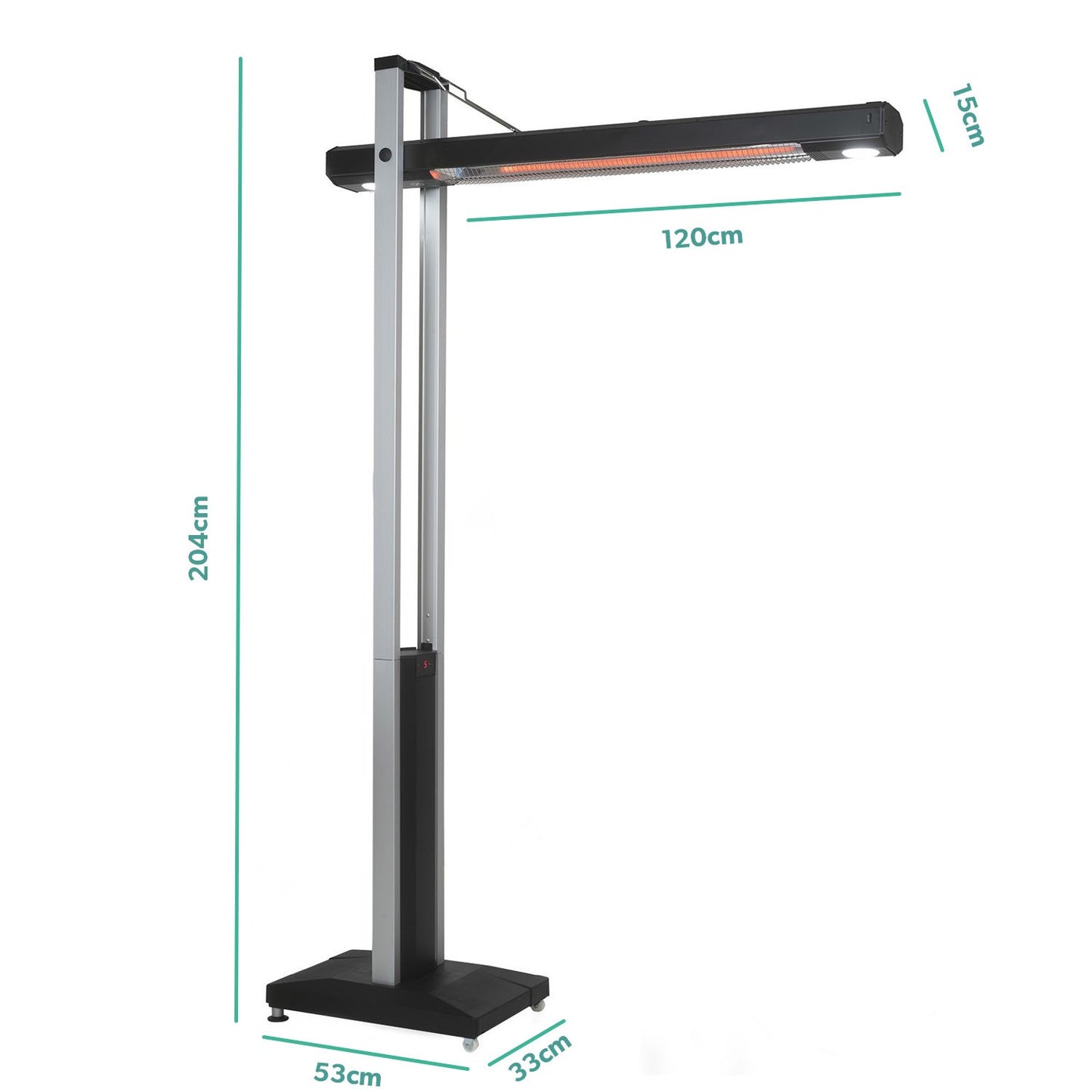 Freestanding Electric Patio Heater- 1.8kW with 5 Heat Setting Remote and Light