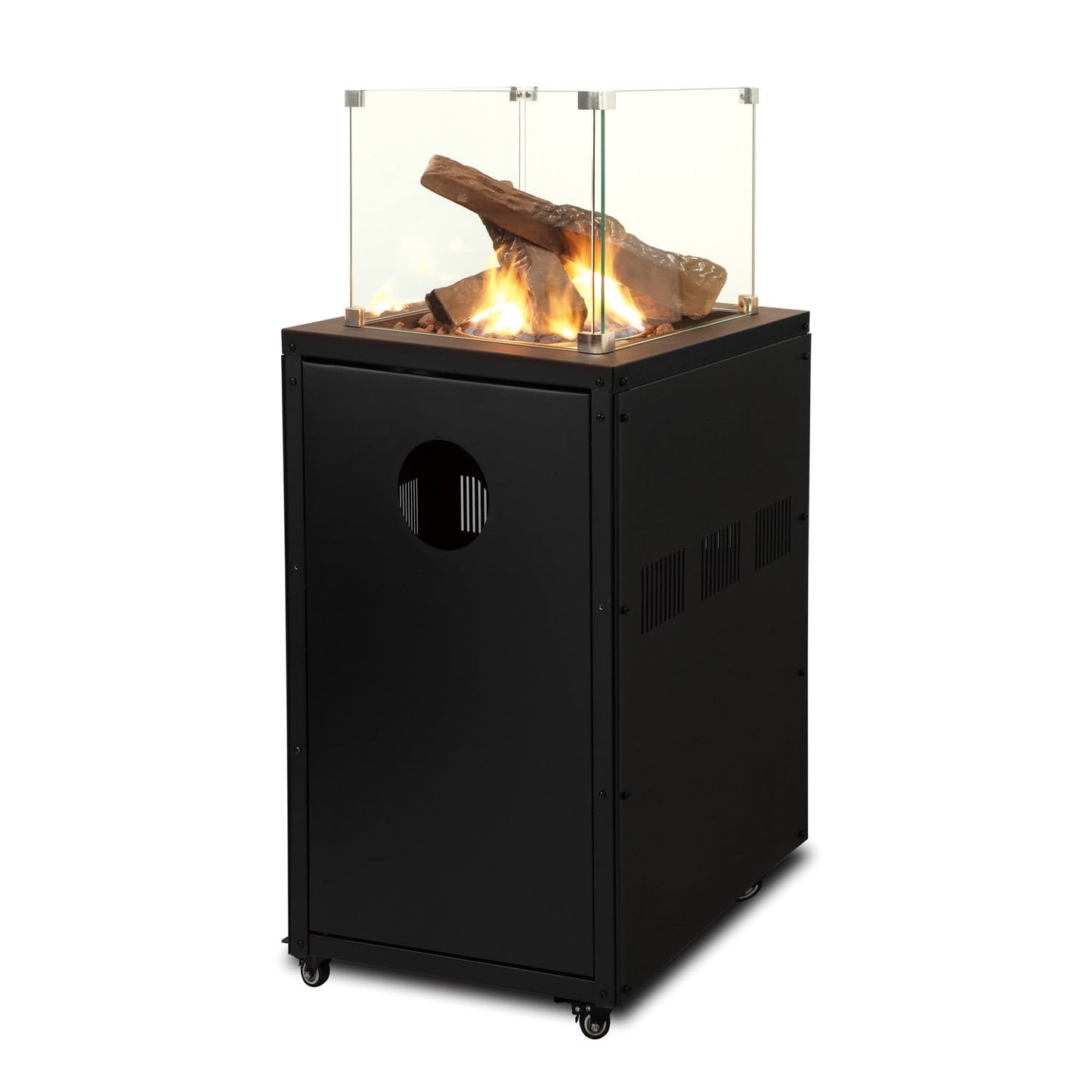 Glass Flame Gas Patio Heater with Lava Rocks and Logs - Black