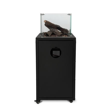 Glass Flame Gas Patio Heater with Lava Rocks and Logs - Black