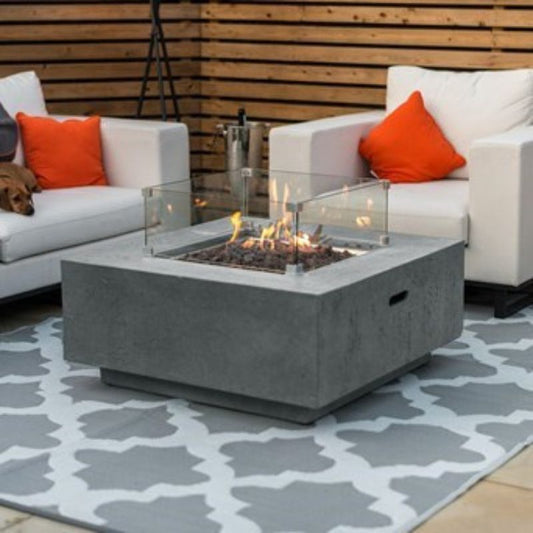 NOVA Albany Gas Fire Pit & Wind Guard- Light Grey