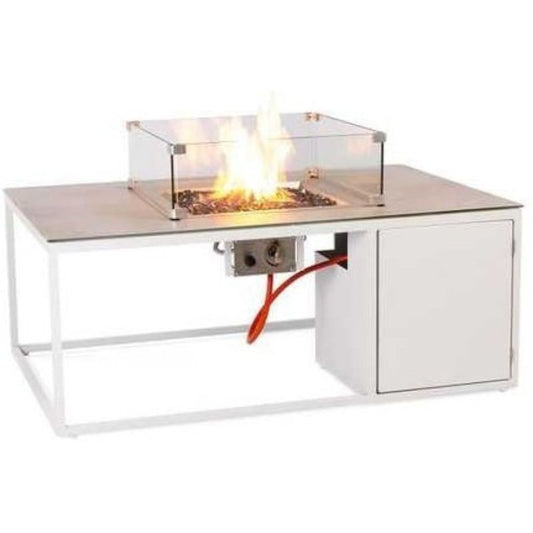 Nova Chill Rectangular Fire Pit with Wind Guard with Cover- White