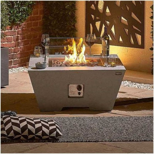 Nova Perth Square Fire Pit with Wind Guard- Light Grey